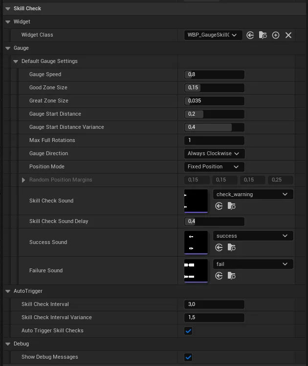 The default gauge settings for Radial Skill Check