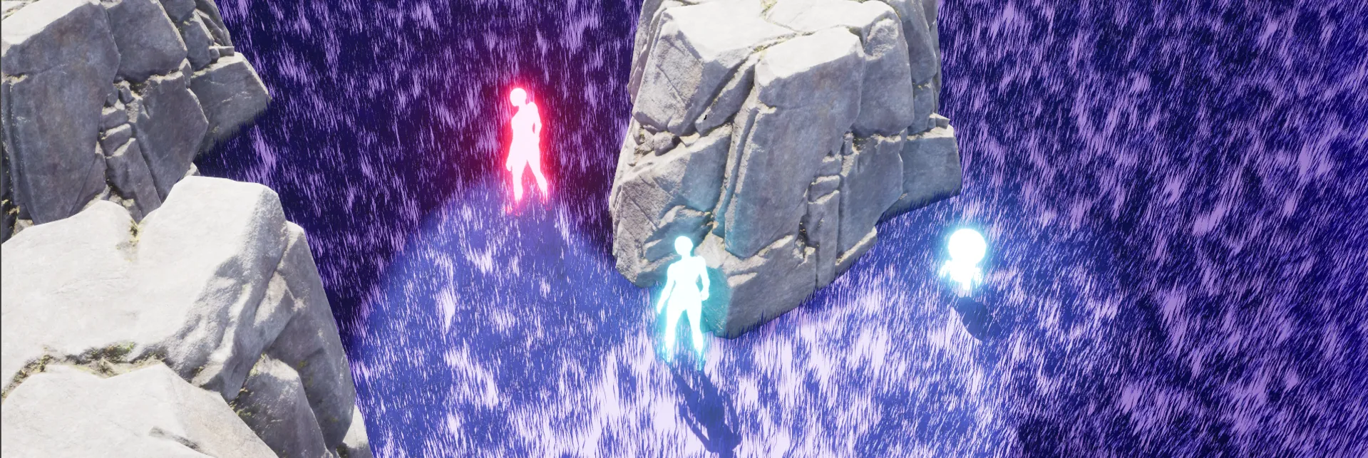 Fog of war covering a top-down level with a lit area around the player